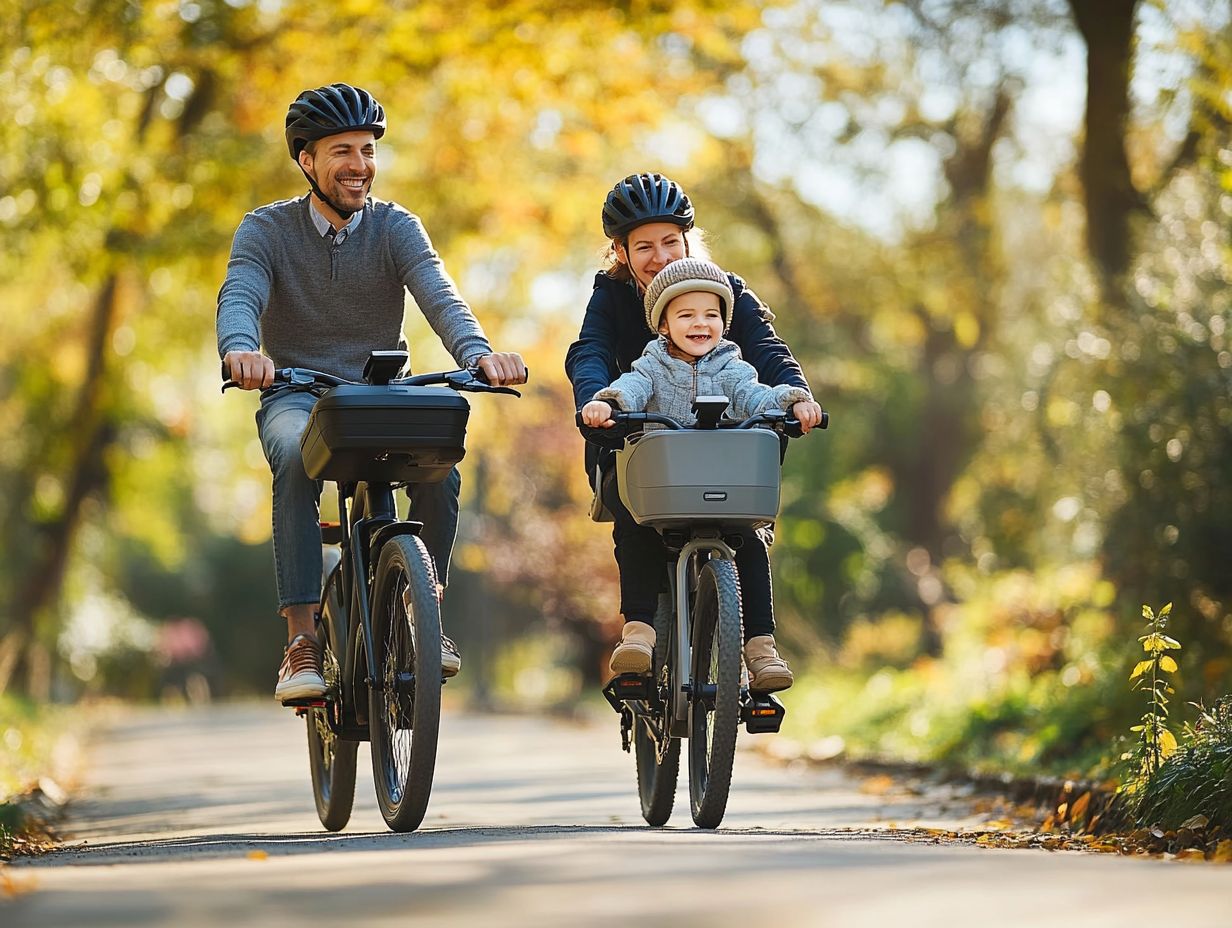 Family enjoying a ride with the Schwinn Deluxe Bicycle Mounted Child Carrier