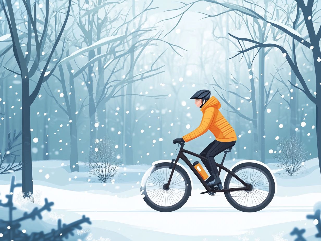 A snowy road with an electric bicycle in winter.