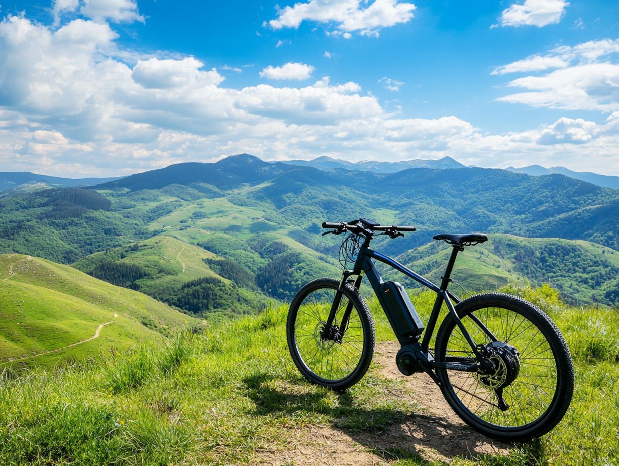 A person riding an electric touring bicycle on a scenic trail.