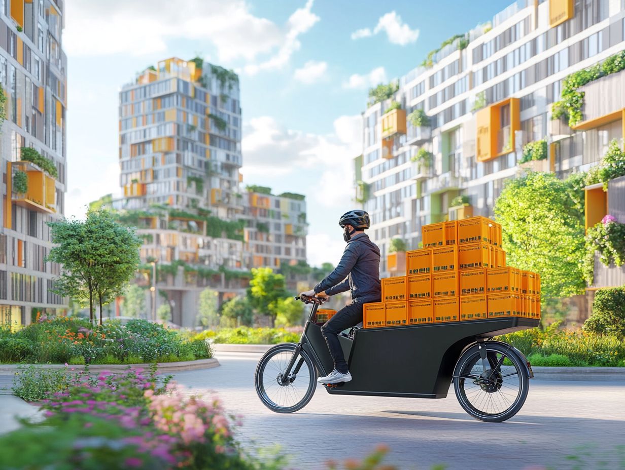 A family using electric cargo bikes in an urban setting