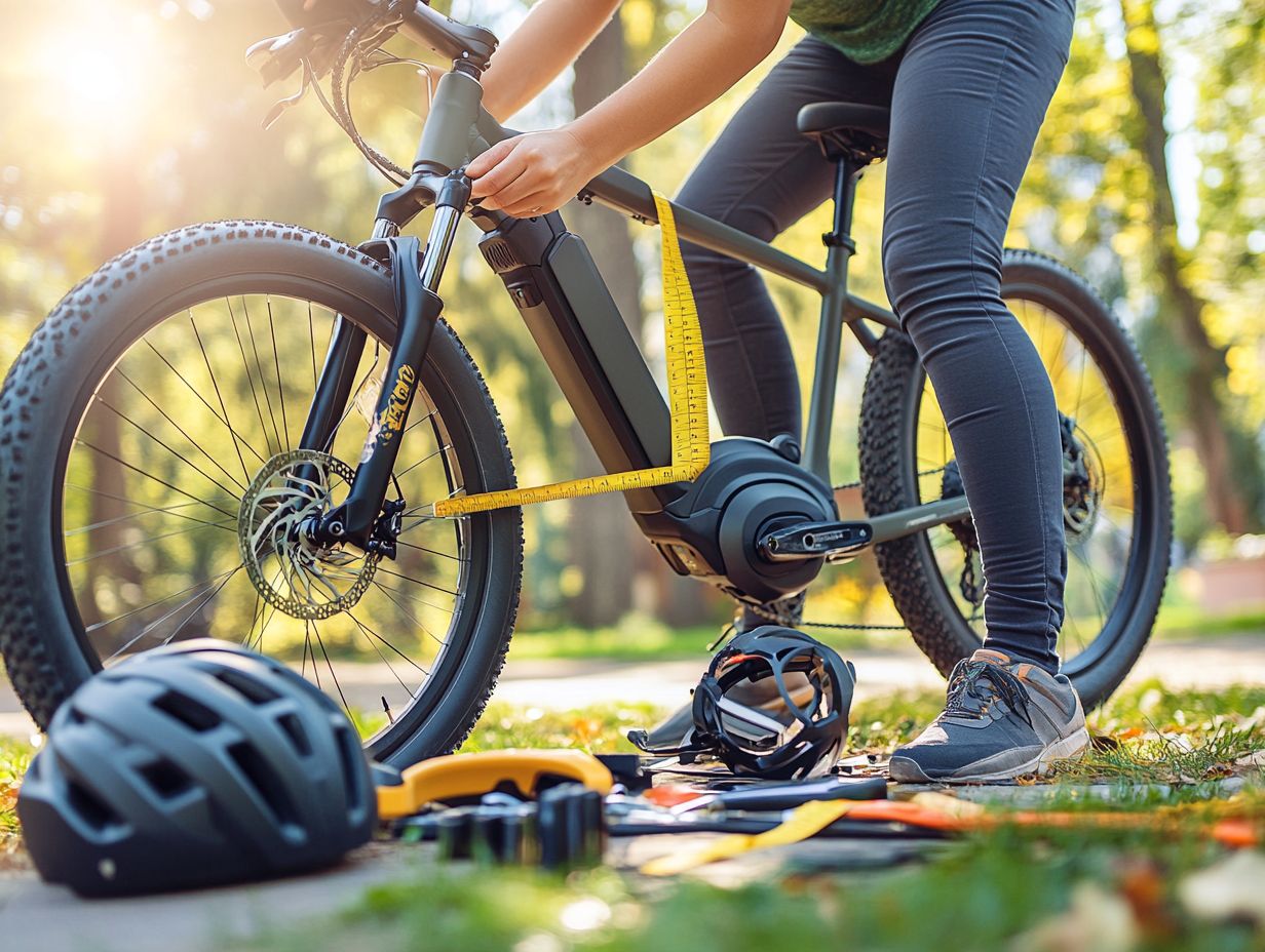 An example of someone struggling to reach the pedals or handlebars on an e-bike.