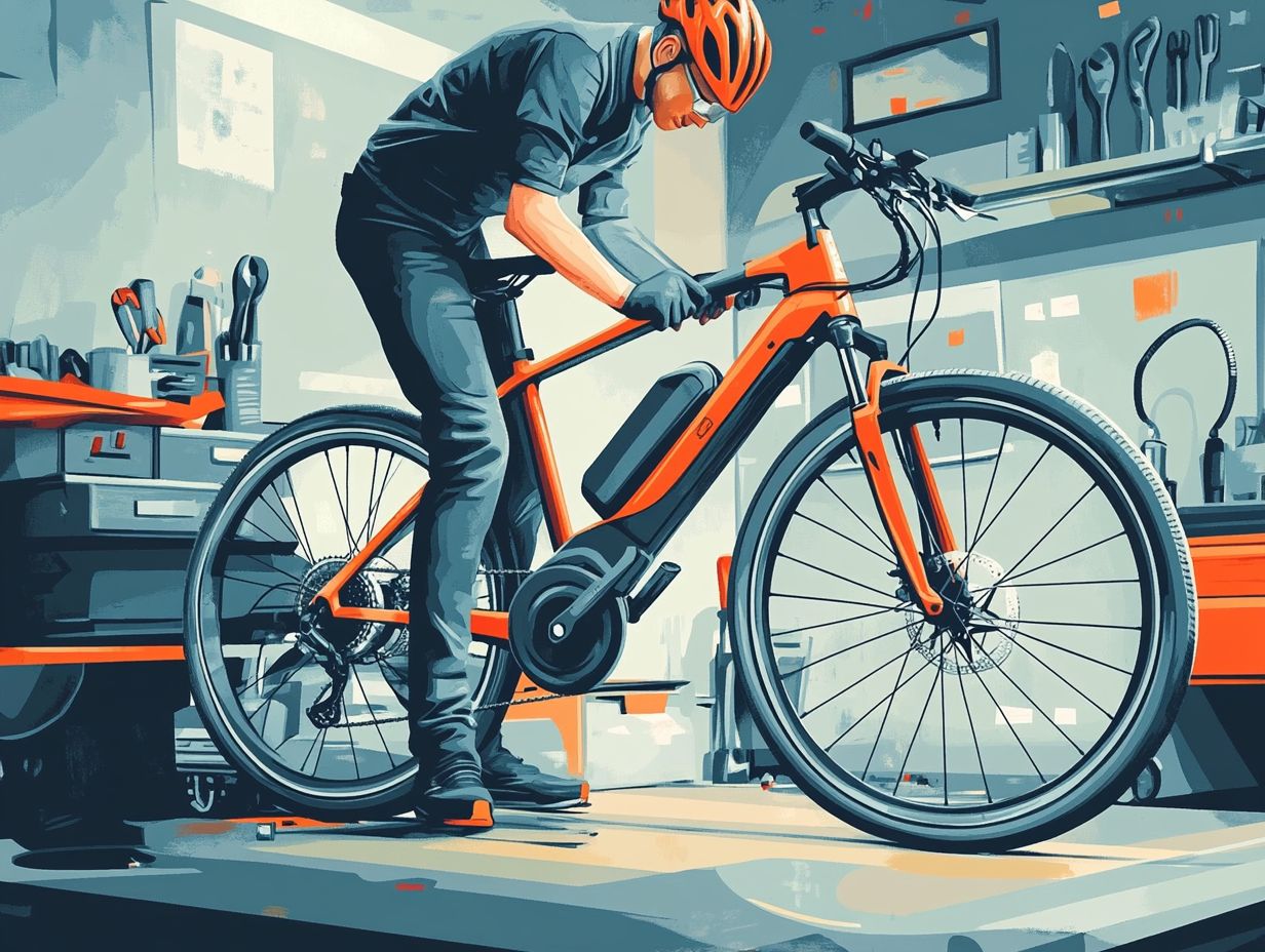 Image showing a rider troubleshooting common issues with an electric bicycle