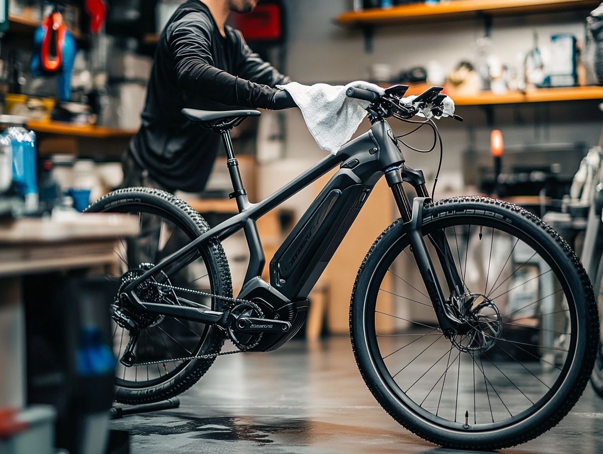 Image showing a person checking and replacing parts on an electric bicycle after riding in the rain.