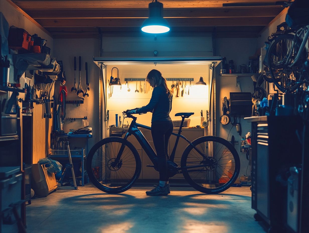 A cyclist maintaining electric bicycle tires