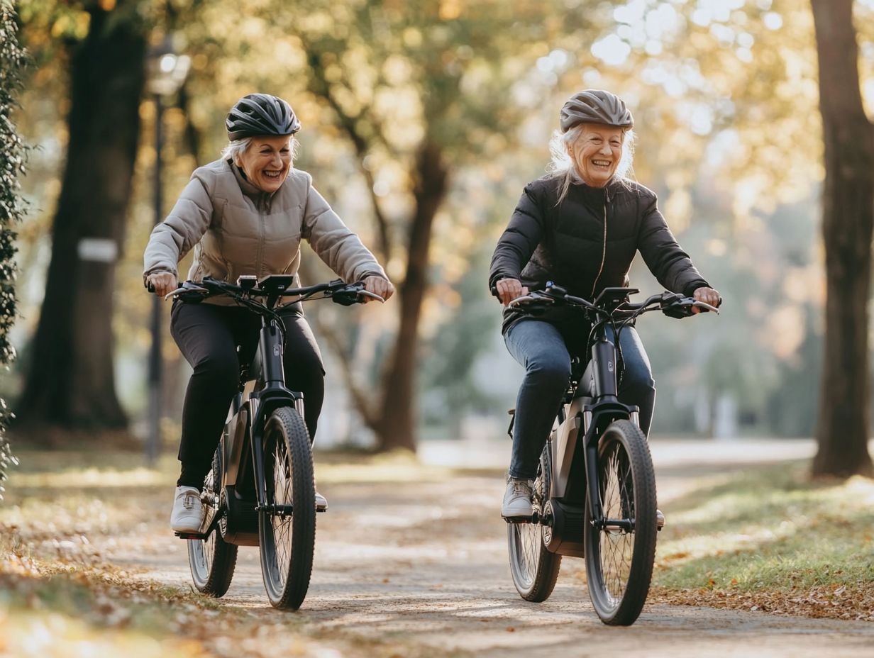 An engaging image of seniors test riding E-bikes