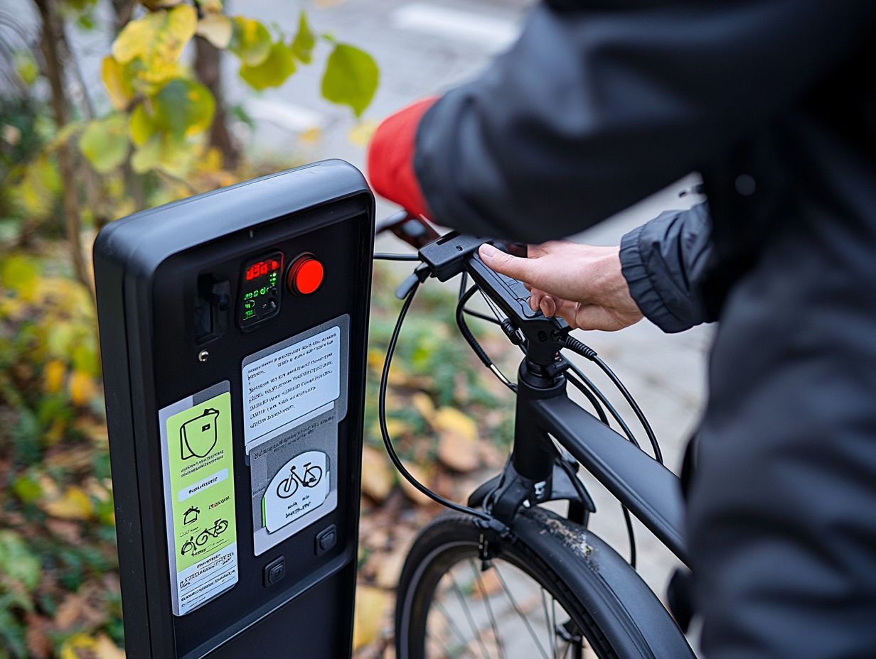 A cyclist charging an e-bike at a public station