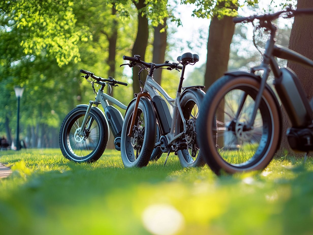 A comparison of various e-bike models highlighting their features and specifications.