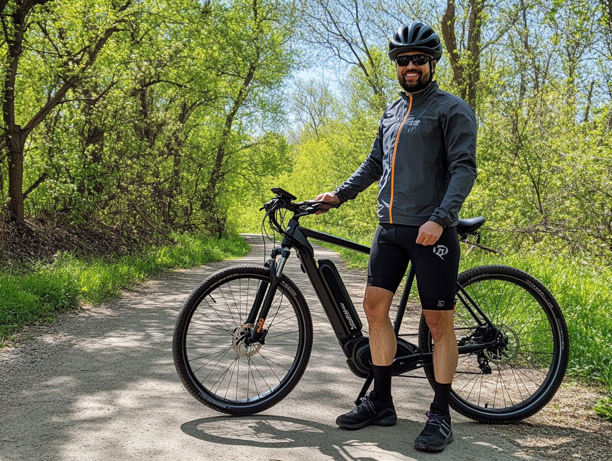 A cyclist in a variety of weather conditions, highlighting clothing choices for eBike riding.